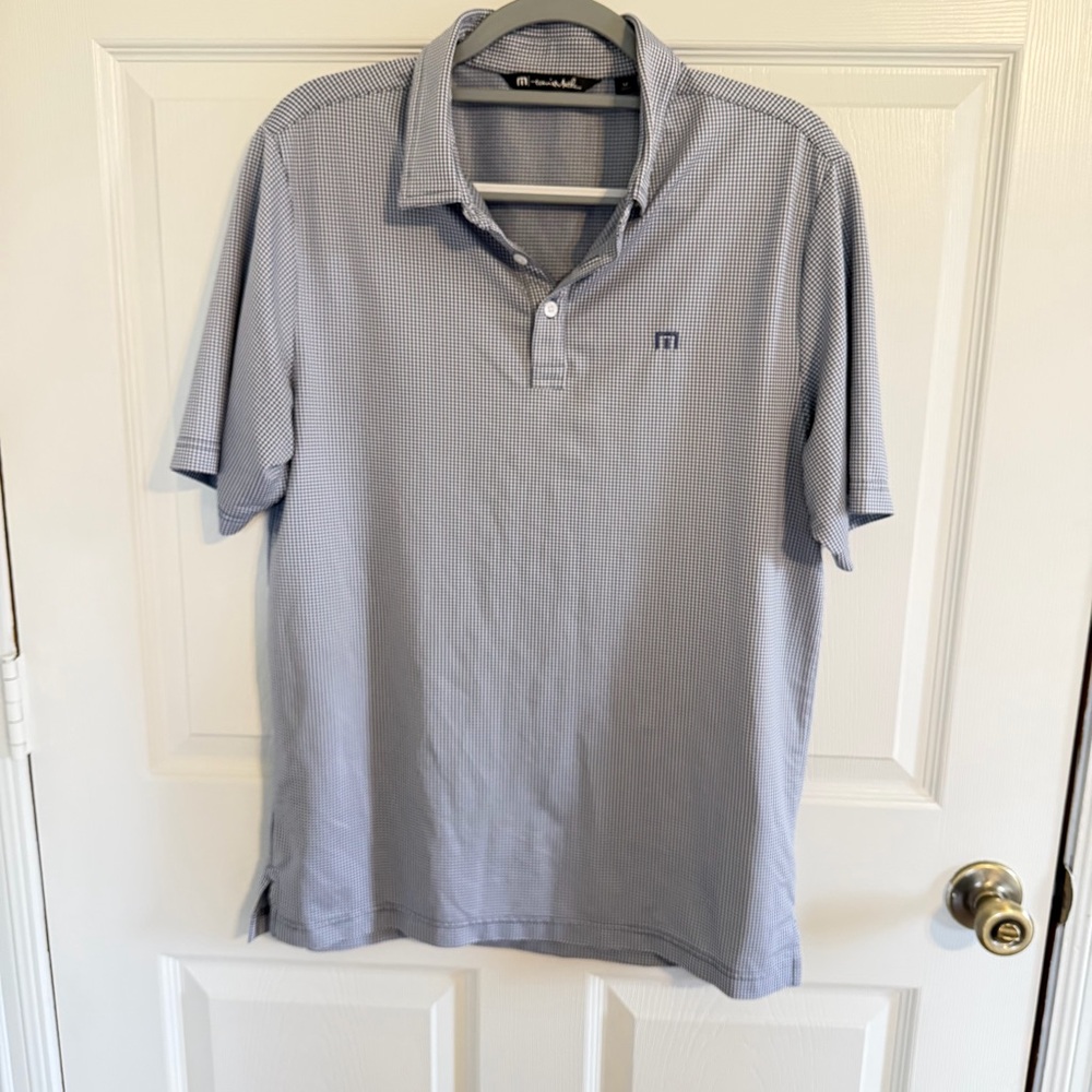 TravisMathew Performance Polo Blue Micro Check Size M